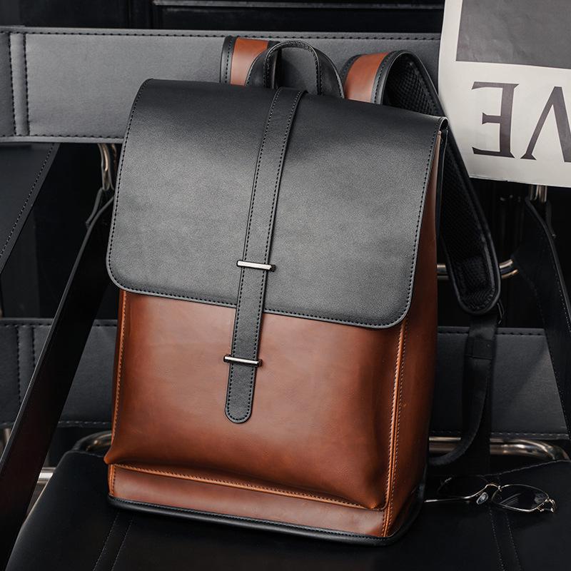 Korean Trendy 2025 Leather Men's Backpack - Large Capacity School & Laptop Bag