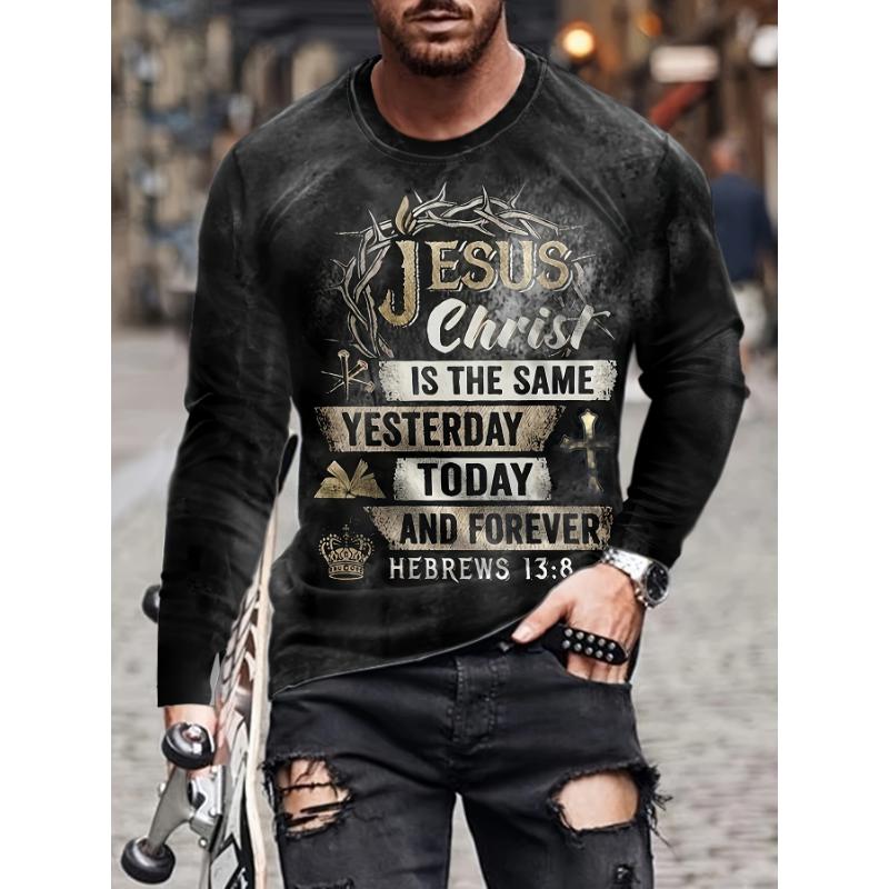 Modisches Herren Rundhals Langarm 3D Lässiges Farbprint Lässiges Langarm Rundhals T-Shirt