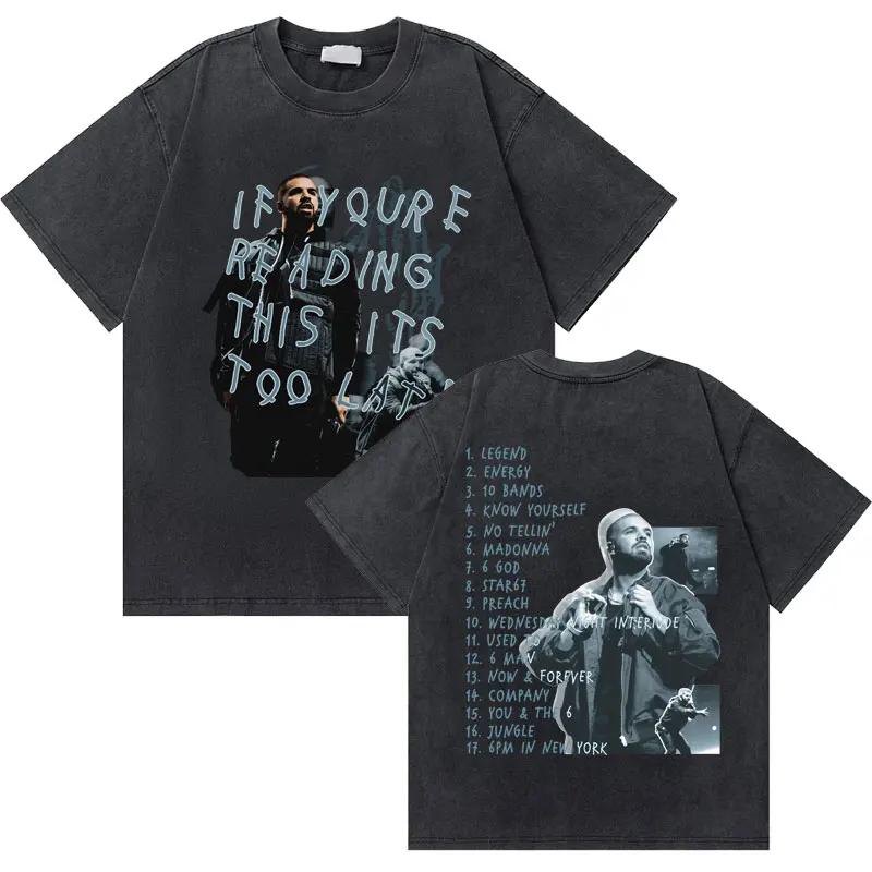 Washed Vintage Rapper Drake Take Care Album Graphic T Shirts Men Hip Hop Retro Tshirt Mens Fashion Casual Oversized Tee Shirt S
