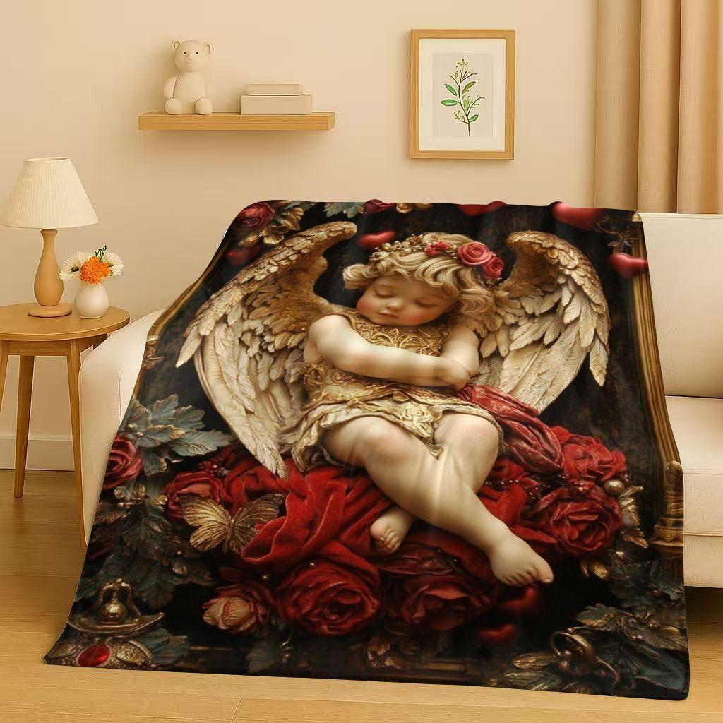 3D Luxurious Balote Angel Cupid Cartoon Flannel Blanket,Ultra Soft Warm Plush Throw for Home Bedroom Bed Sofa Cover Office Gift