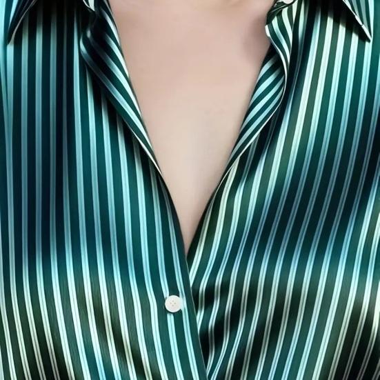 Cămașă Dama Guler Rever Mânecă Lungă Nasturi Fentă Cămăși Topuri Textură Netedă Imprimeu Dungat Croială Largă Casual Cămașă de Lucru