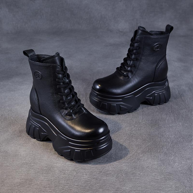 Retro thick-soled Martin boots for women's autumn and winter, small inner height increase handmade original short boots