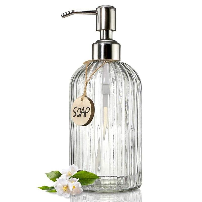 

400ml Glass Soap Dispenser with Stainless Steel Stainless Steel Pump Manual Multiple Filling Pump for Bathroom Kitchen Liquid Soap Dispensers | Liquid