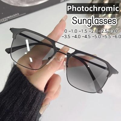 Óculos fotocromáticos ao ar livre moda menos dioptria óculos para mulheres luxo quadrado curto míope óculos de sol tons