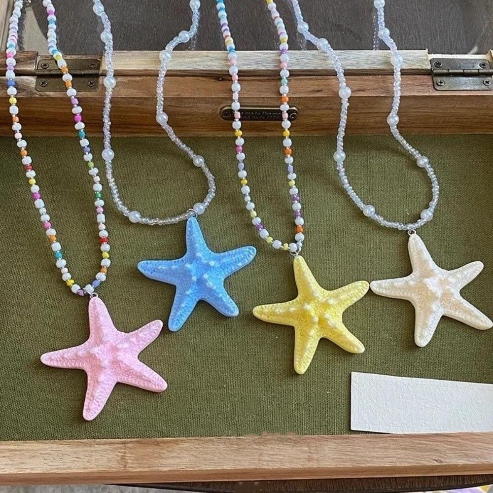 Bohemian Starfish Necklace Dopamine Bead Summer Clavicle Chain Starfish Choker Photography Props