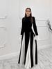 Robe Trapèze Manches Longues à Volants Colorblock Noir & Blanc Euro-Américaine Automne/Hiver 2024 LX0105