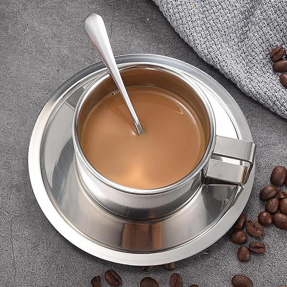 Double Walled Stainless Steel Coffee Cup Rustproof Latte Cappuccino Cup Double Walled Cup Cafe