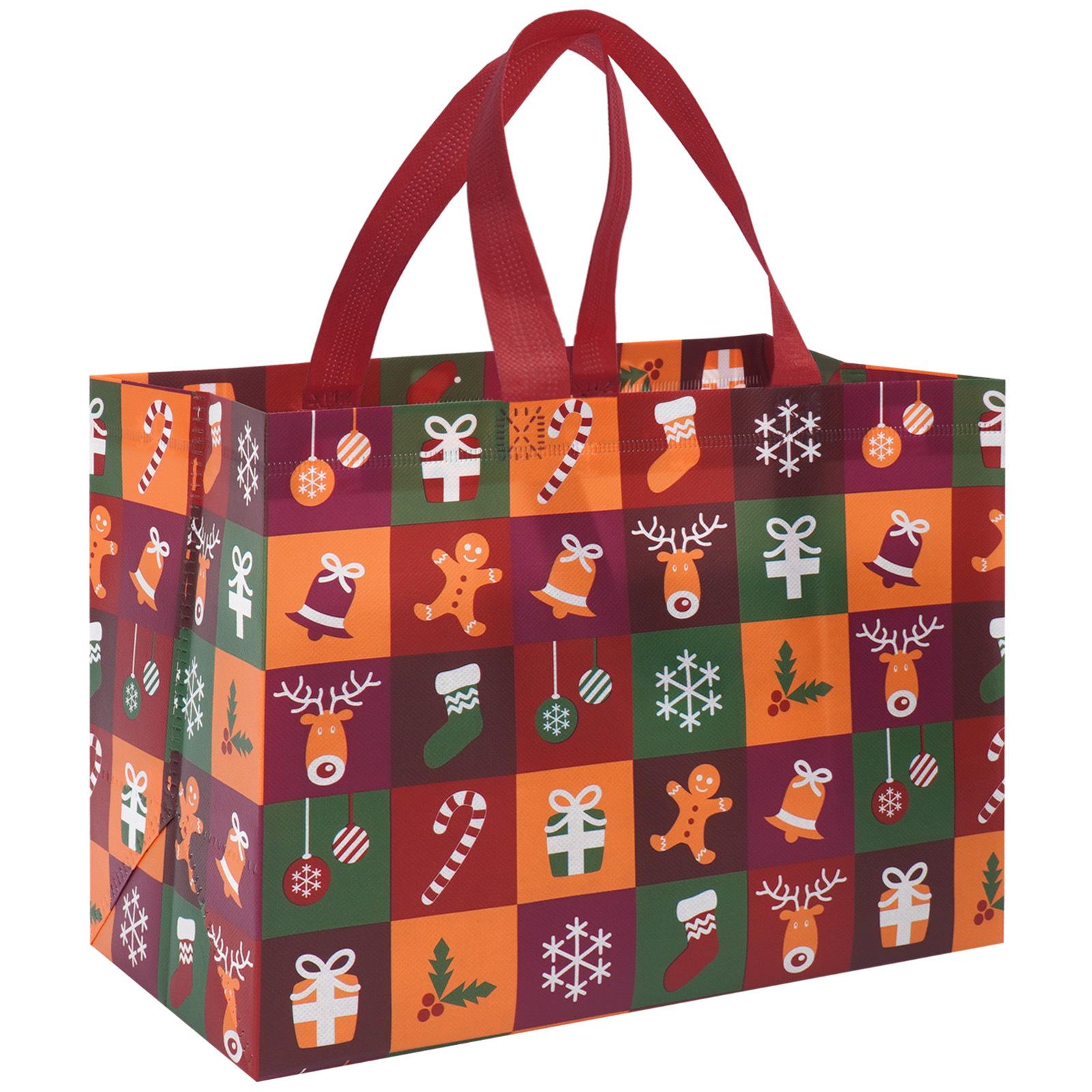 

Многоразовые нетканые рождественские подарочные пакеты с ручками | Праздничные сумки-шопперы для украшения новогодней и рождественской вечеринки, Упаковка для подарков