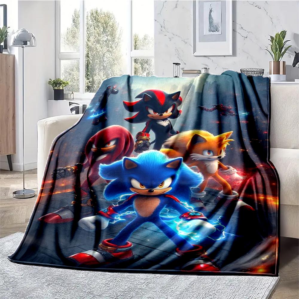 Sonic Theme Printed Blanket - Perfect for Couch, Bed, Travel & Outdoor Use | Machine Washable, Cozy & Durable.