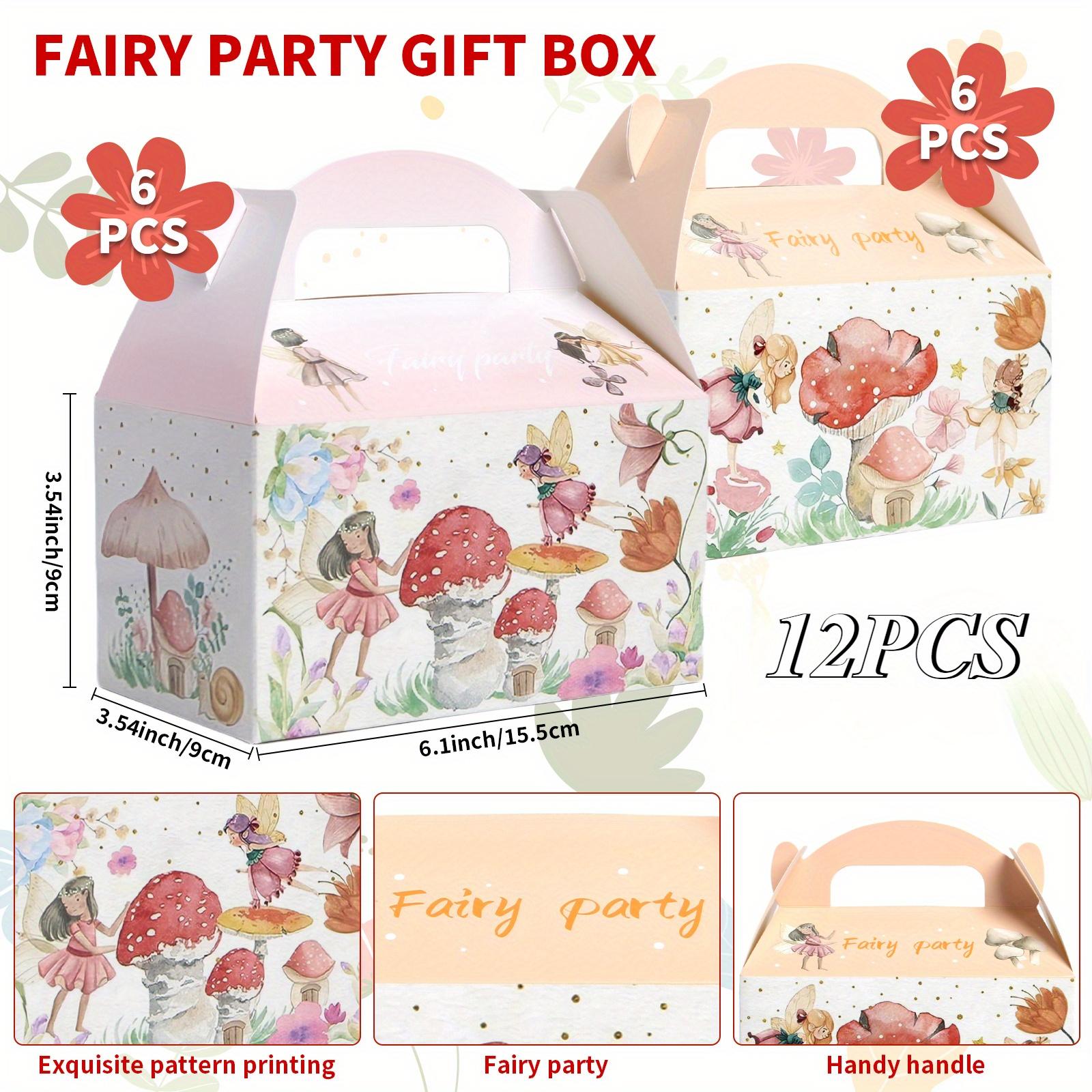 

12pcs Enchanted Fairy Tale Party Favor Bags -Whimsical Forest Elf Gift Boxes with Magical Princess, Mushroom & Butterfly Designs 9X9X15 5cm