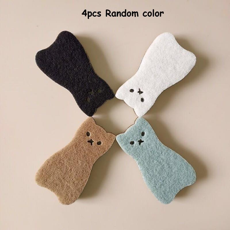 

4pcs Heavy-Duty Cat-Shaped Scrub Sponge with Paw Print & Cat /Tail Design 3-Layer Scouring Pad for Kitchen Bathroom Car Outdoor