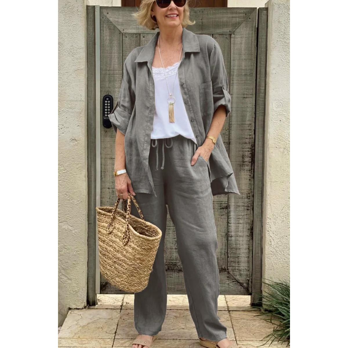 

Весенне-осенняя новая женская одежда, модный повседневный дизайн, кардиган, топ, брюки прямого кроя, высококлассный костюм-двойка 5XL серый