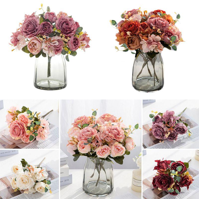 High Realistic Artificial Silk Flowers Fake Roses Bunches For Photography Props