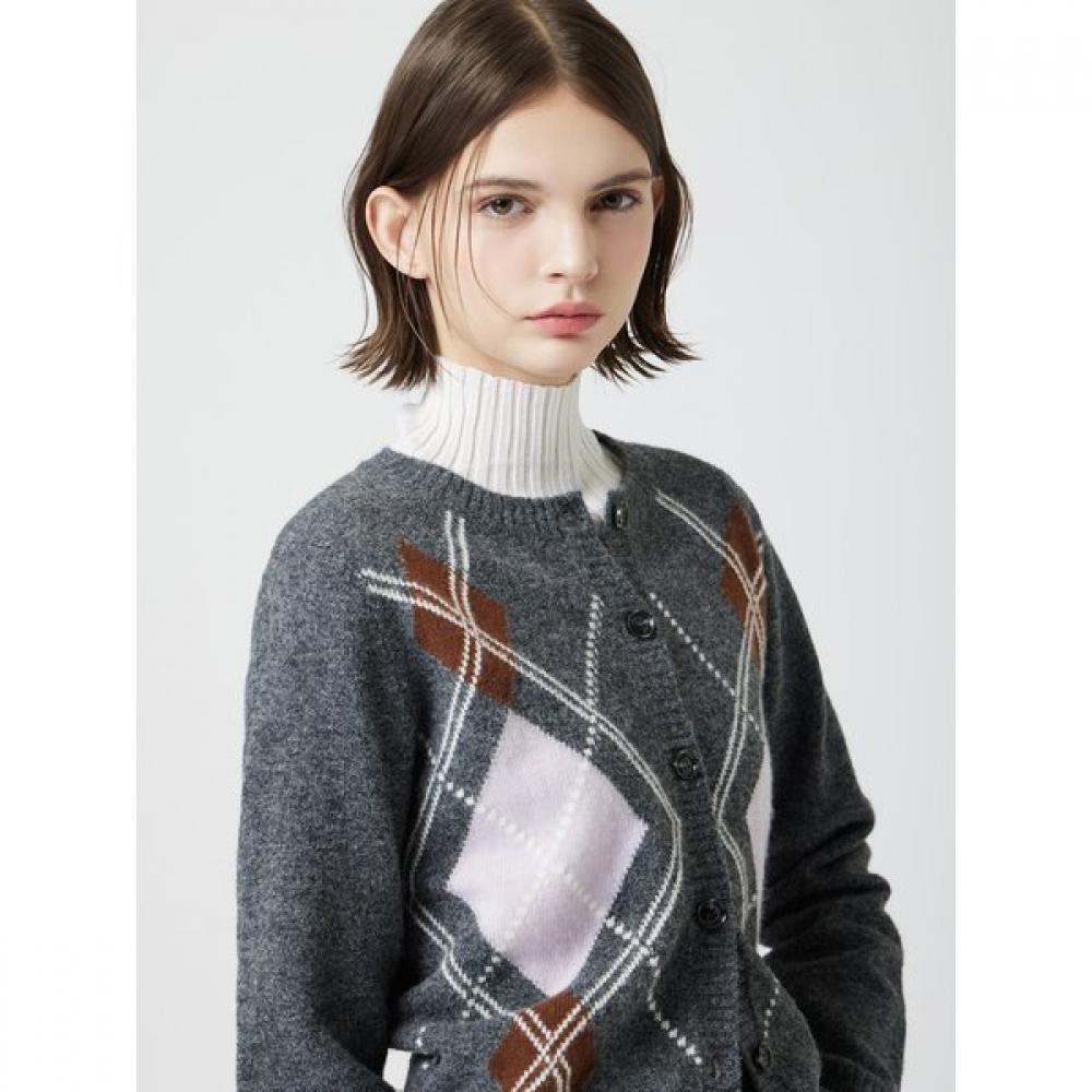 Cc Collect. Women Argyle Round Neck Cardigan C254ksl037