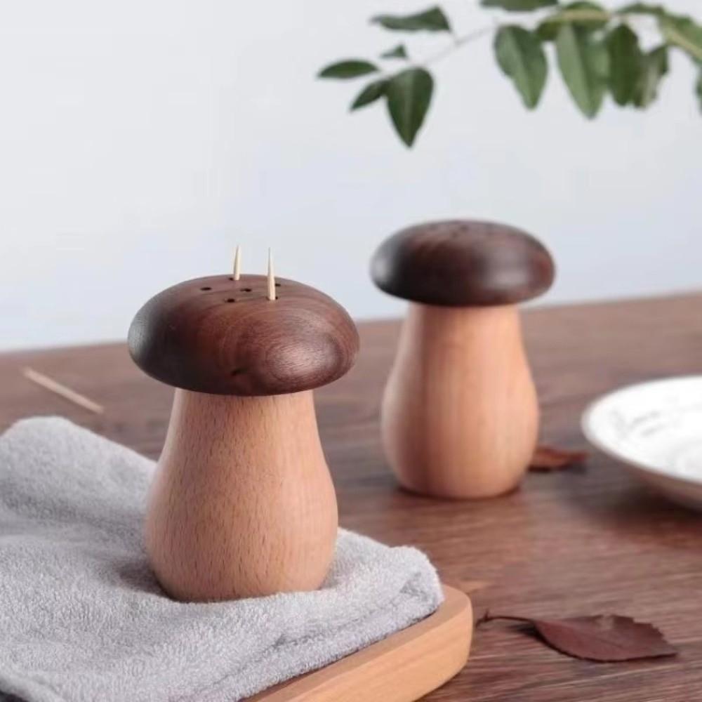 Mushroom Toothpick Box Solid Wood Home Decor High-value Toothpick Can Living Room