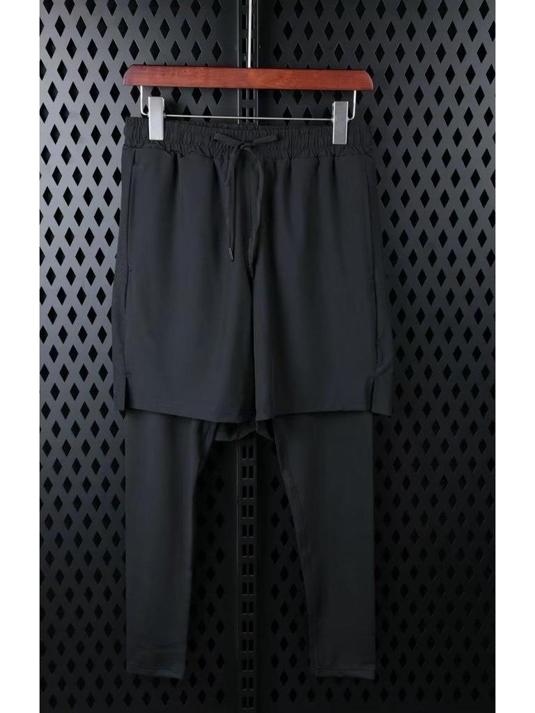 Men's Quick-Dry Stretch Basketball Training Pants - Fake Two-Piece, Lightweight, for Running & Fitness (Spring, Summer, Autumn)