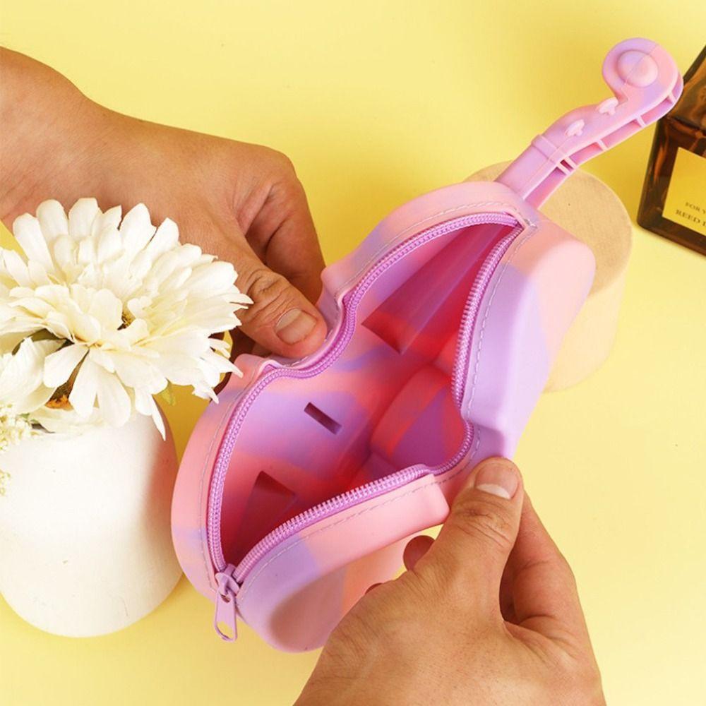 Cute Design Violin Pencil Case Lightweight Silicone Pen Box Musical Note Cutouts  Music Theme