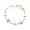 Elegant Womens Geometric Floral Zircon Bracelet Gold Plated Copper Adjustable Fashion Jewelry Daily Wear