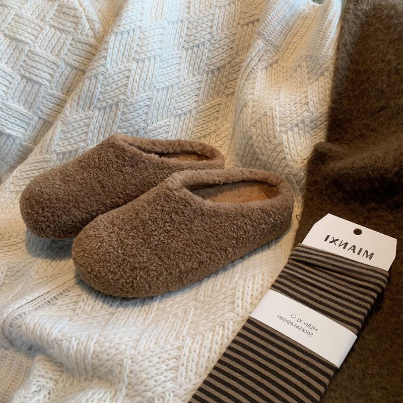 

Баотоу, одна педаль, термохлопковые туфли, плюшевые полутапочки, осень и зима для женщин 40 коричневый