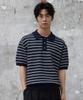 AGOD Collar Button Stripe Half Knit [Navy]