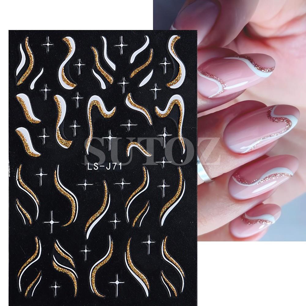 Nowe Naklejki na Paznokcie: Gorące francuskie błyszczące wstążki z nicią Naklejki klejące do paznokci.