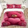 3pcs Pink Teddy Bear Bedding Set - Includes One Quilt Cover and Two Pillowcases (No Core) - Home Decor, Festival Gift, Polyester Fabric, Ani