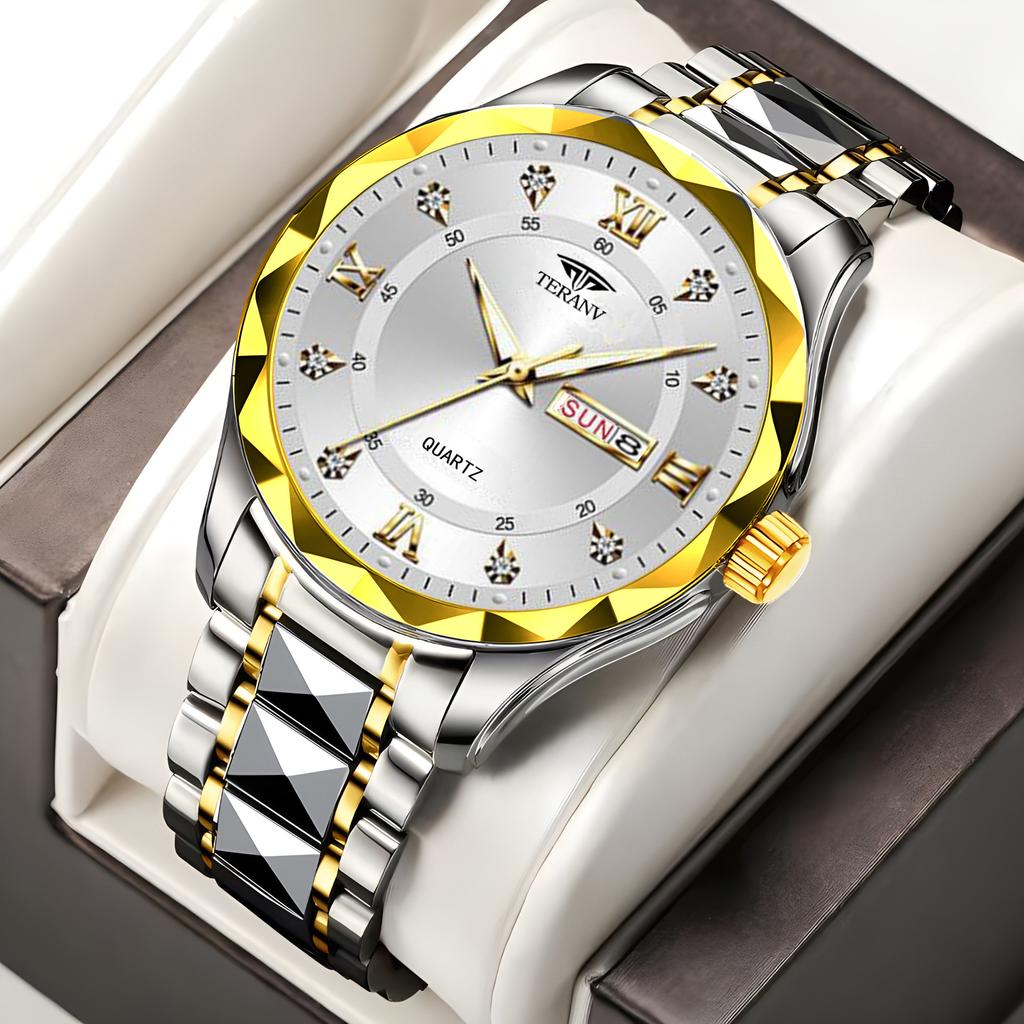 CQ429 Lässige Herrenuhr Kalender rautenförmig leuchtend wasserdicht einfache Quarzuhr Geschäftsuhr Geschenkuhren für Männer