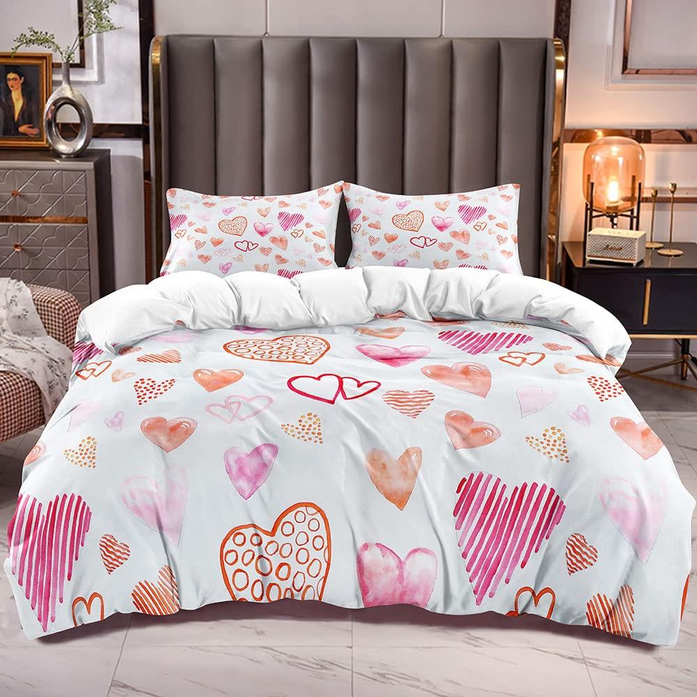 Love Heart Duvet Cover Set Romantic Theme Heart Shaped Comforter Cover King Full Size For Kid Couple Lover Polyester Bedding Set