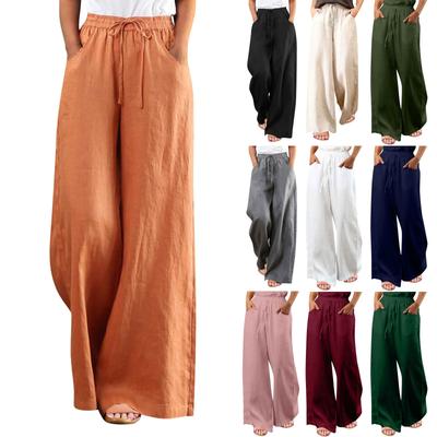 Women's Color Cotton Linen High Waist Loose Casual Wide Leg Pants