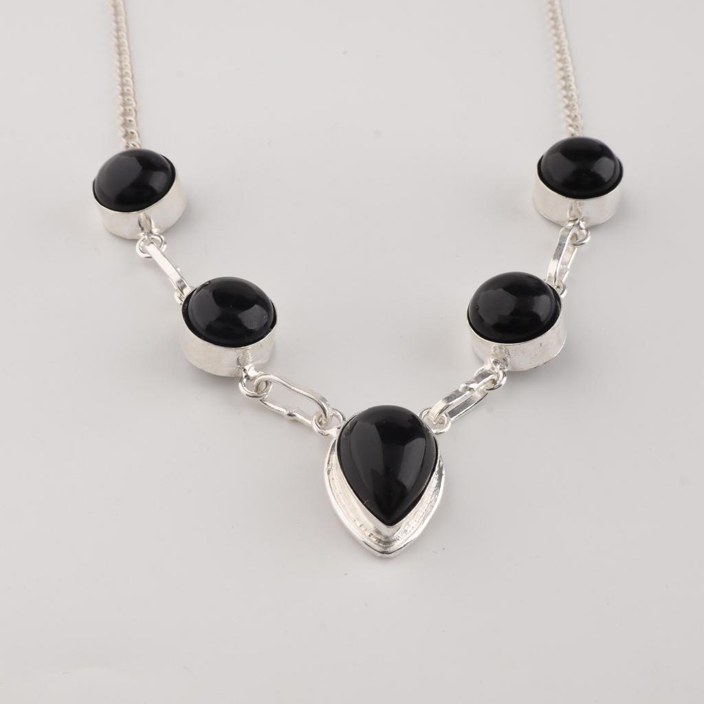 Piatră prețioasă Turmalină Neagră Bijuterii Argint Sterling 925 Colier Designer Handmade 16-18" RN-3-24