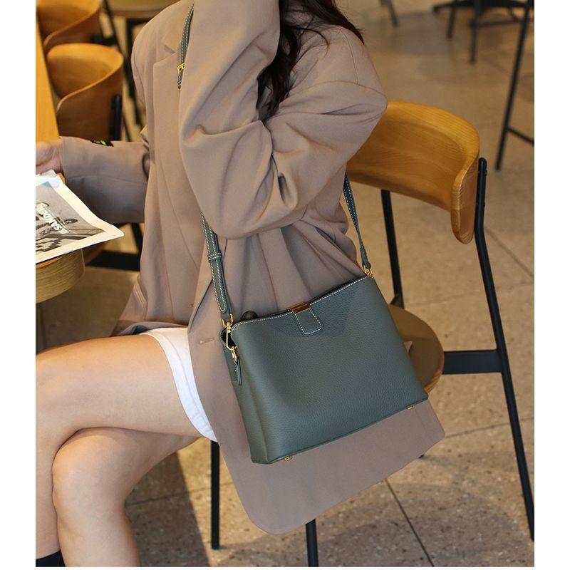 

First Layer Cowhide Bag 2025 New Arrival Tide Large-Capacity Bucket Bag Minimalist All-Matching Genuine Leather Shoulder Crossbody Handbag Almond Green