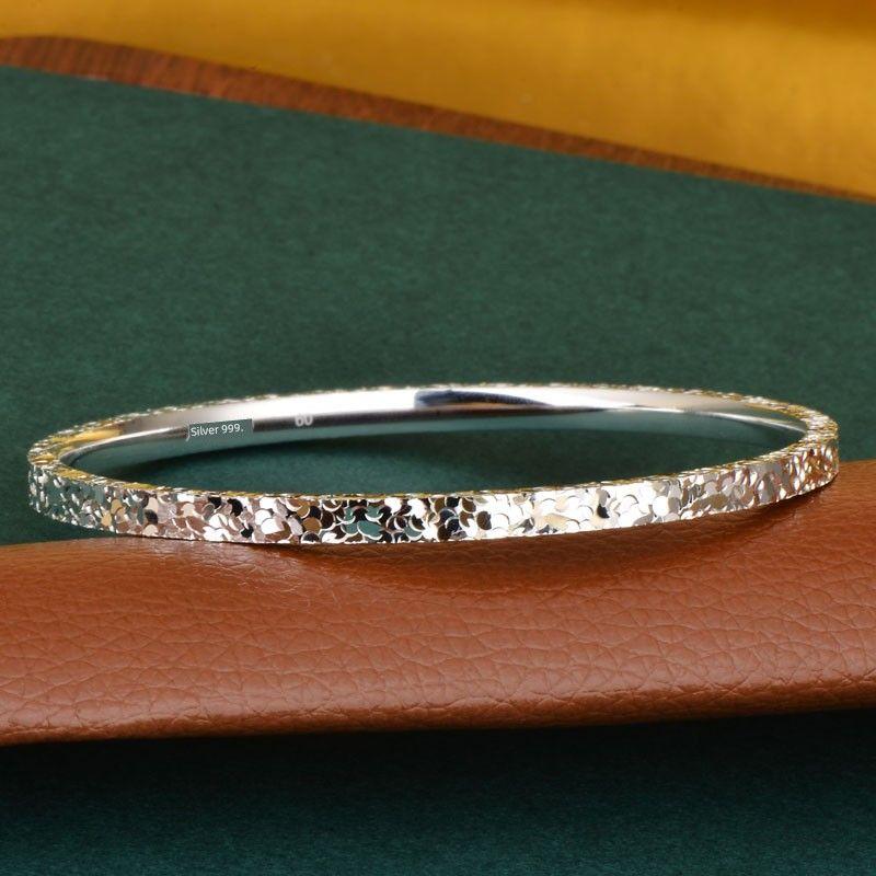 

Crushed Ice 9999 Sterling Silver Bracelet Women s Jewelry Sweet Foot Silver Bracelet Glossy Solid Closed Mouth for Girlfriend Girlfriend Crushed ice Bracelet inner diameter 54mm