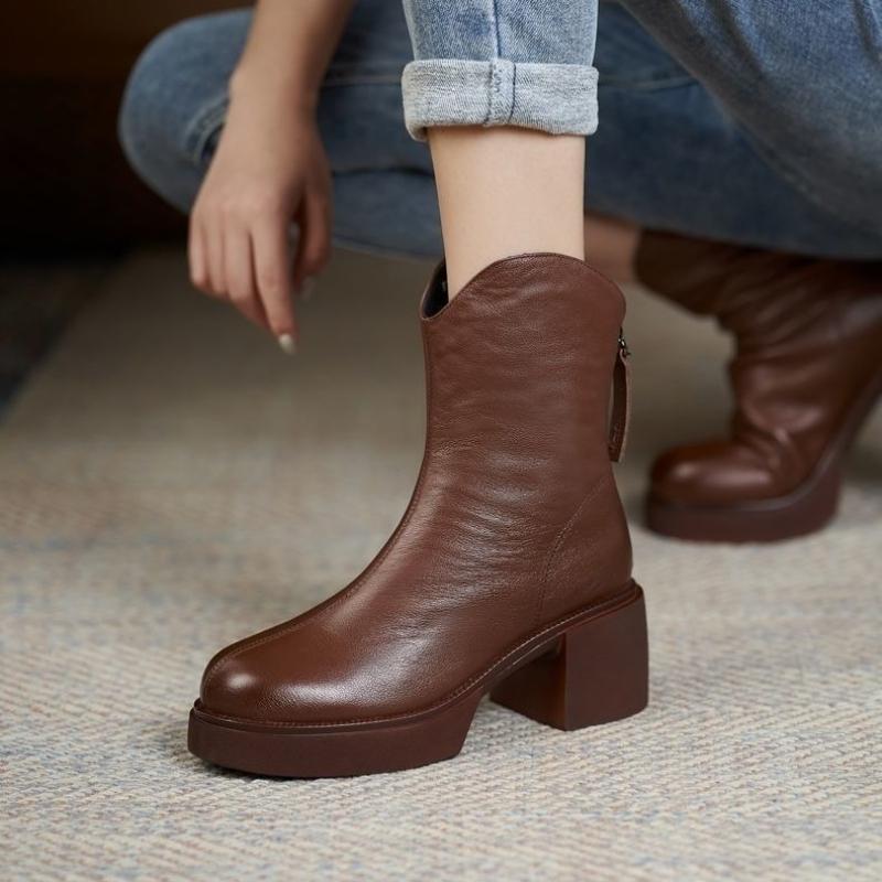 Fashion Booties Black Plain Zip Chunky Heel High Quality Woman Short Shoes Goth Boot On Offer Chic and Elegant Pu Ankle Boots for Women