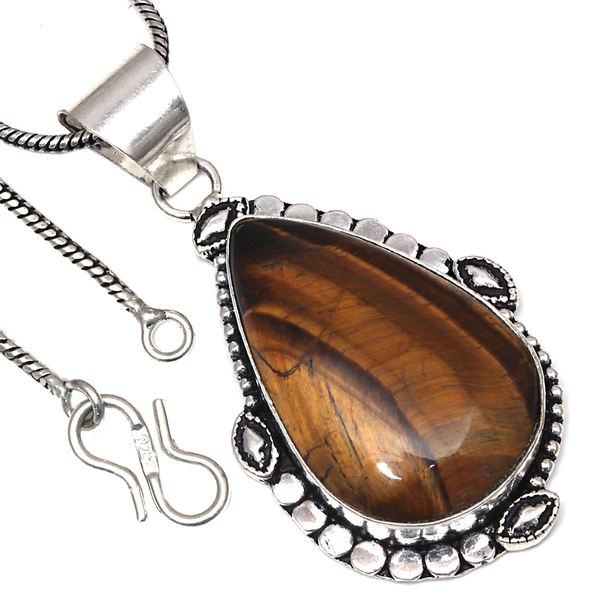 

Pendant Tiger s Eye Gemstone Handmade Gift For Her Silver Jewelry 2.25