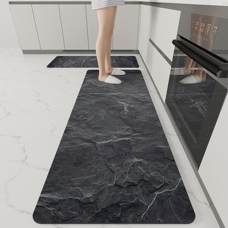 Kitchen Floor Mat Marble Art Pattern Waterproof Oil-proof Scrubbable Pvc Carpet Dirt-resistant Floor Mats Alfombra 
