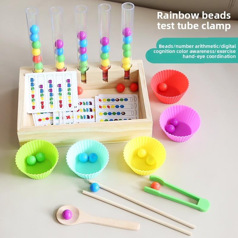Wooden Educational Bead Clipper Toy Toddlers Fine Motor Color Development Skills