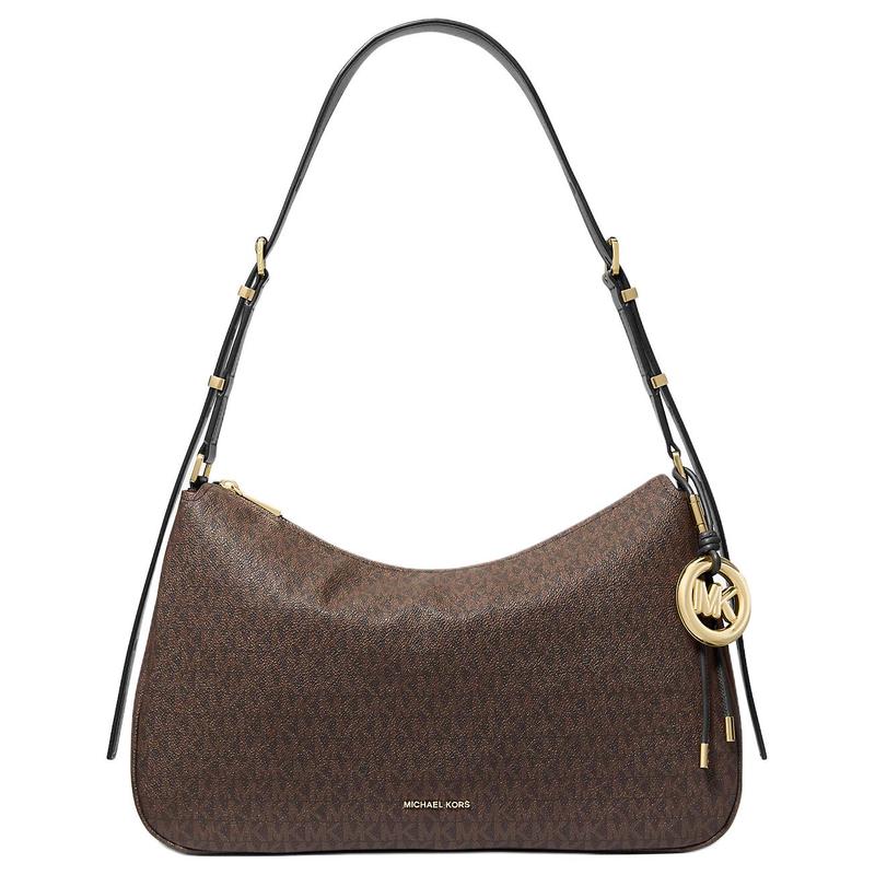 Michael Kors Nolita Logo Classic Adjustable Shoulder Strap Coated Canvas Shoulder Bag Medium Women's Brown