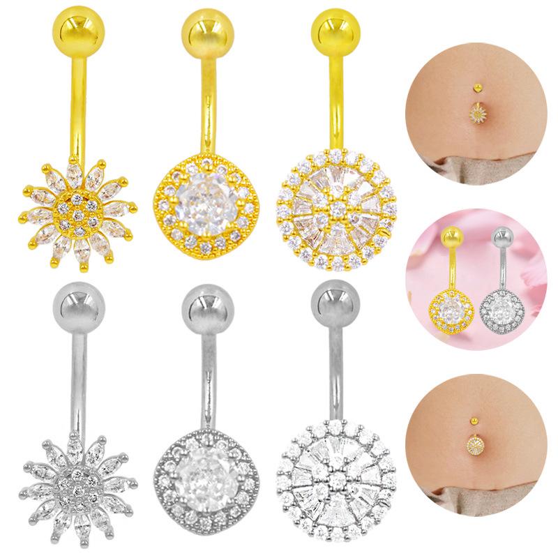 Gaibei Sunflower Full Diamond Navel Ring - European & American Design