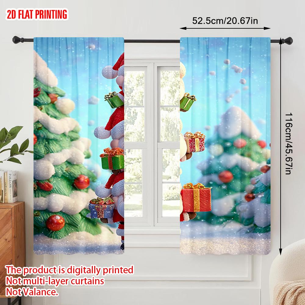 2pcs,2D plane printing Pattern Curtains Snowflakes & Evergreen Trees Versatile Fabric (without rod) Home Decor for Bedroom &
