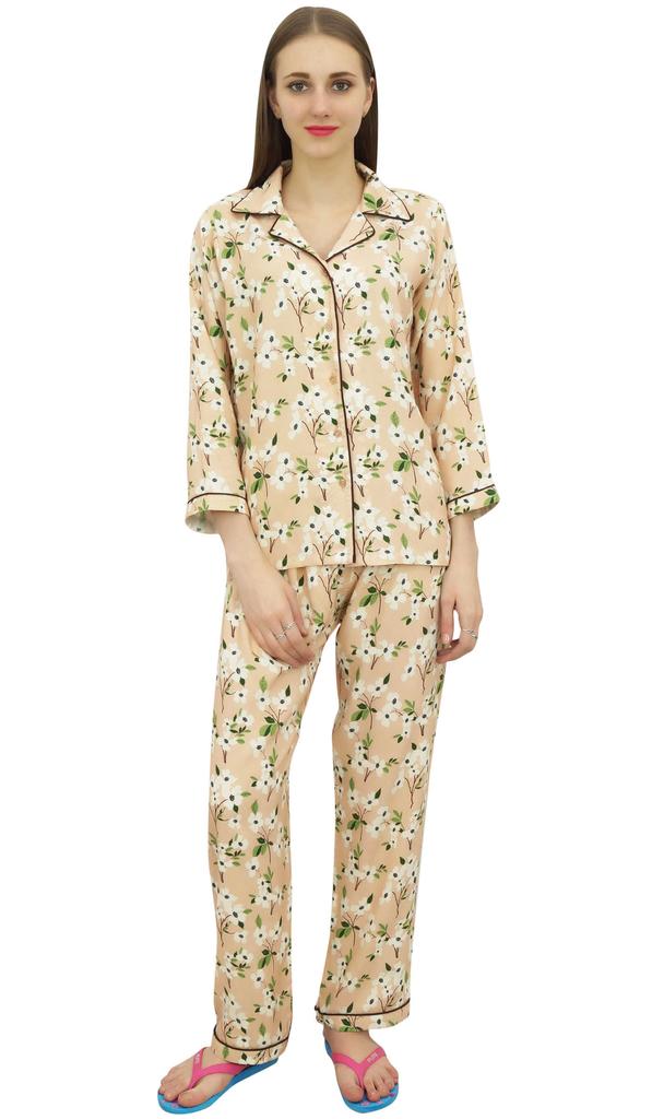 Bimba Peach Shirt With Elastic Waist Pajama Pant 2 Pcs Printe Night Wear