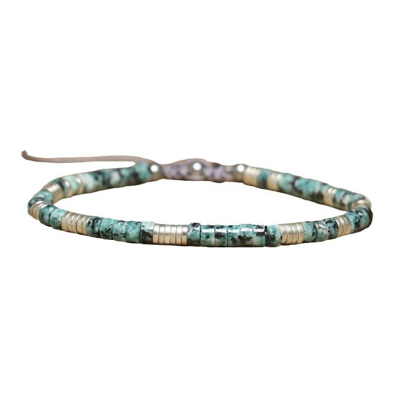 Turquoise Heishi Bead Bracelet – Silver Accent Adjustable Boho Jewelry, Protection Calm Gift for Men & Women