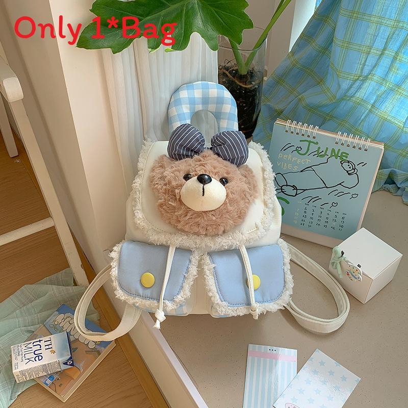 Plush Cartoon Bear Dog Bunny Backpack For Teens With Drawstring Closure And Vintage Details