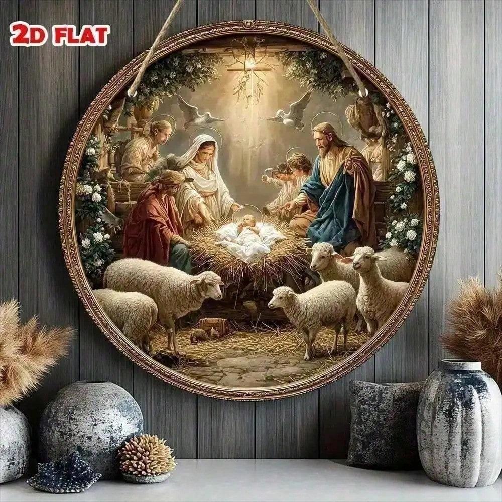 Metal Wall Art Jesus Christmas Round Vintage Wood Decor Kitchen
