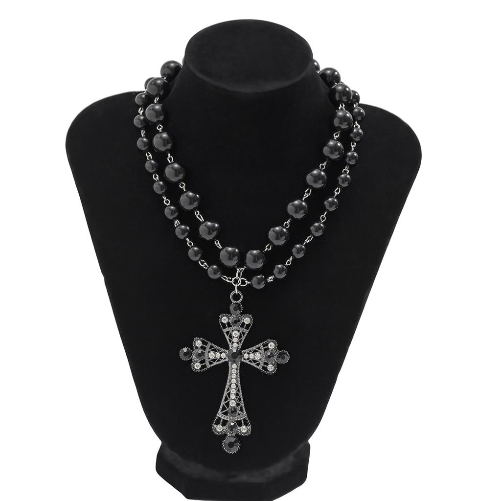 Goth Simulation Pearl Cross Pendant Necklace for Women Y2k Gothic Jewelry Chokers Cross Party Jewelry Gifts