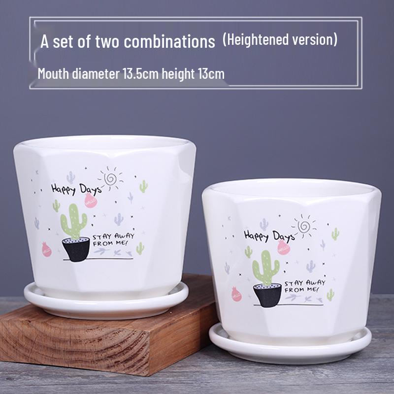 2025 Large Ceramic Flower Pot with Tray for Balcony & Living Room - Orchid & Succulent Album Style