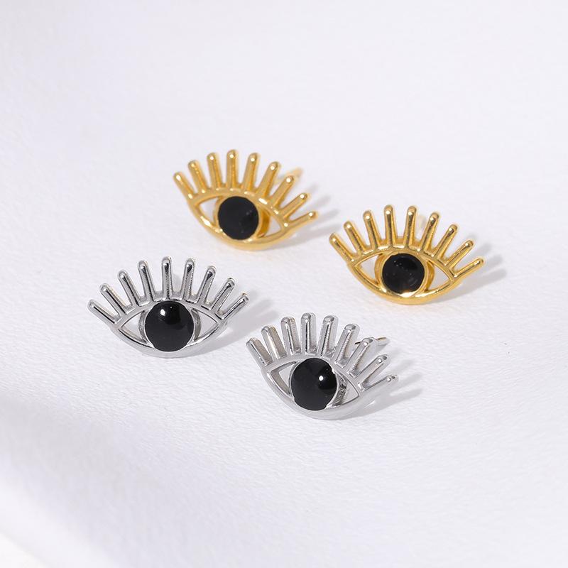 Stainless Steel Hypoallergenic Minimalist INS Design Sense Devil's Eye Stud Earrings Eye Elements Personality Niche 18K Gold