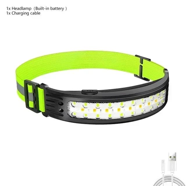 Induction LED COB Headlamp USB Rechargeable Waterproof Search Light Head Flashlight 6 Lighting Modes for Camping Fishing Hiking