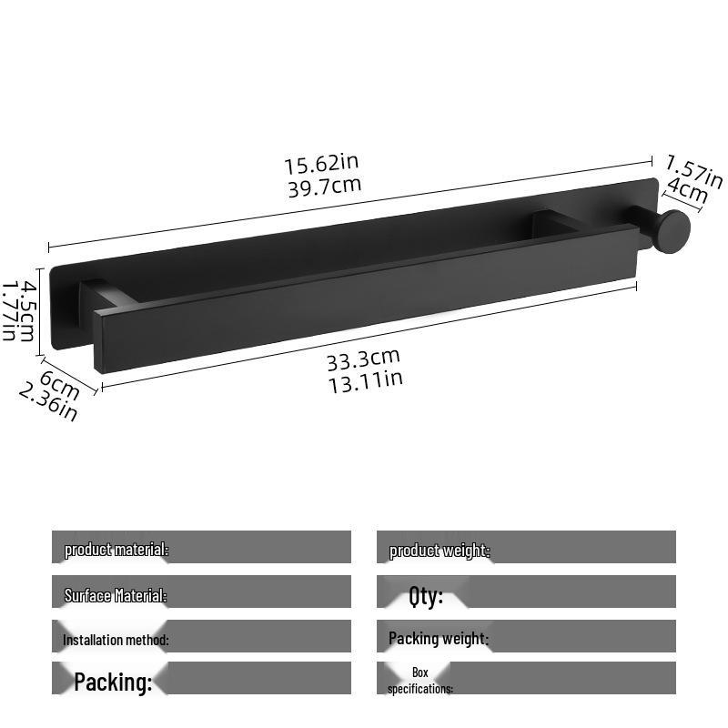 No-Drill Stainless Steel Bathroom Towel Rack - Single Bar with Storage