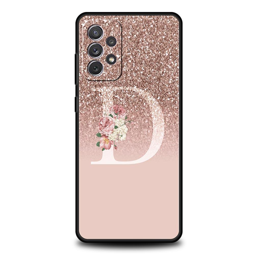 Letter Pink Shiny M R Phone Case for Samsung A51 A71 A21S A12 A11 A15 A25 A31 A41 A23 A33 A53 A73 A03S A05S A13 5G A35 A55 Cover