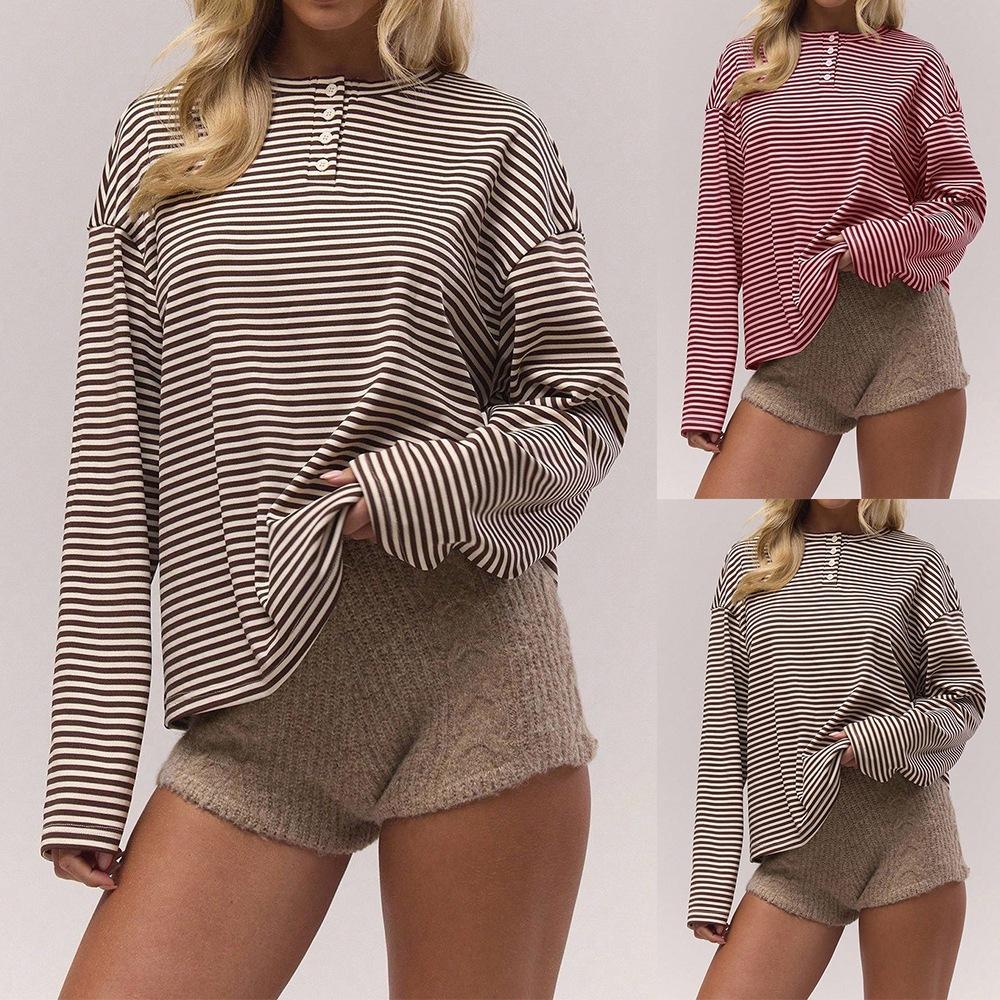 Women S Striped Loose Long Sleeve T Shirt Casual Fashion Top